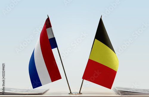 Fotografie Two flags of Netherlands and Belgium