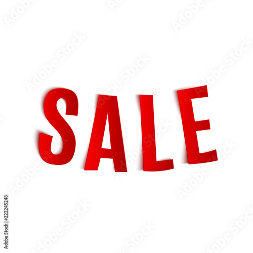 Sale advertisement, realistic paper text banner, vector illustration