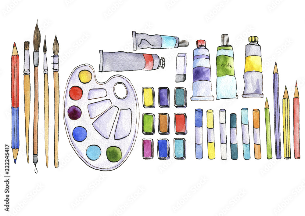 Fototapeta premium watercolor artistic workspace