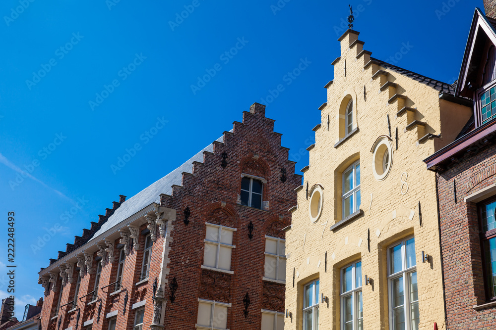 Houses representative of the traditional architecture of the historical Bruges town