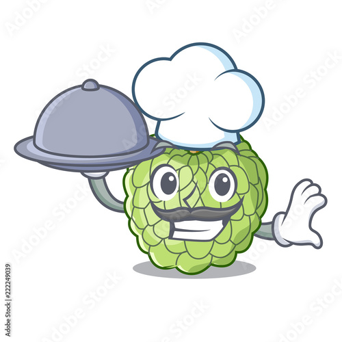 Chef with food fresh custard apple sweet fruit cartoon
