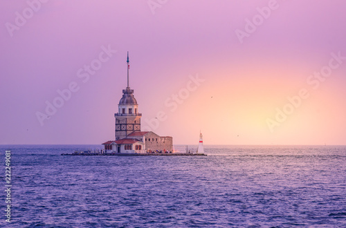 Maiden's Tower (also known as Leander's Tower or Kiz Kulesi) on the Bosphorus in Istanbul at sunset , Turkey photo