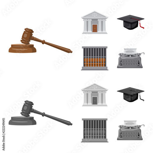 Isolated object of law and lawyer logo. Collection of law and justice stock vector illustration.
