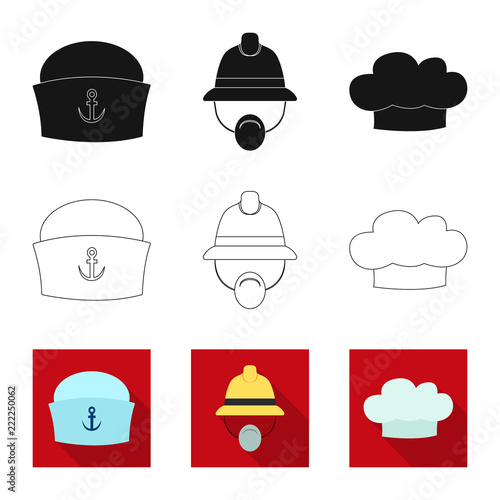 Vector illustration of headgear and cap sign. Collection of headgear and accessory stock vector illustration.