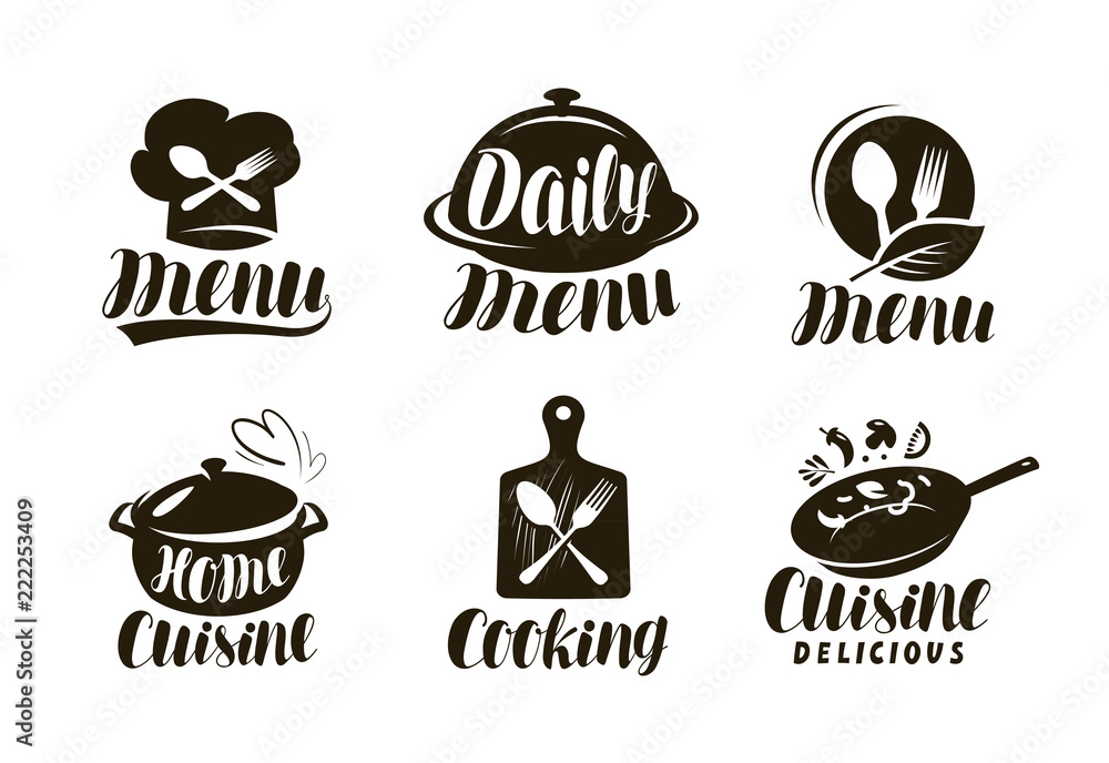 Cuisine, cooking logo or label. Set of badges for restaurant menu ...