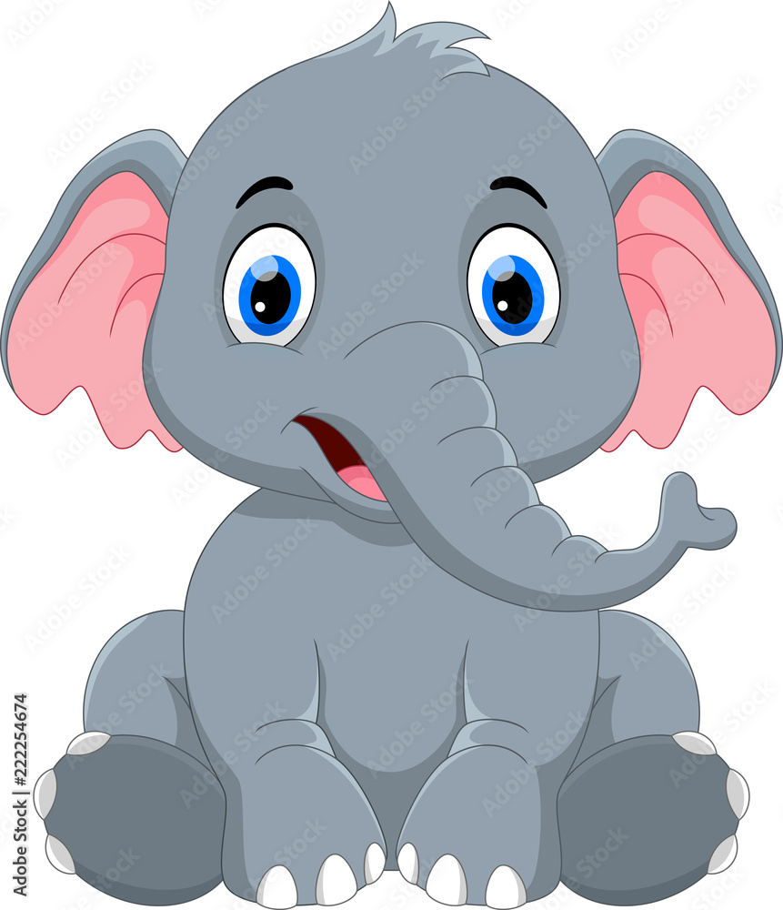 Fototapeta premium Cute baby elephant cartoon sitting