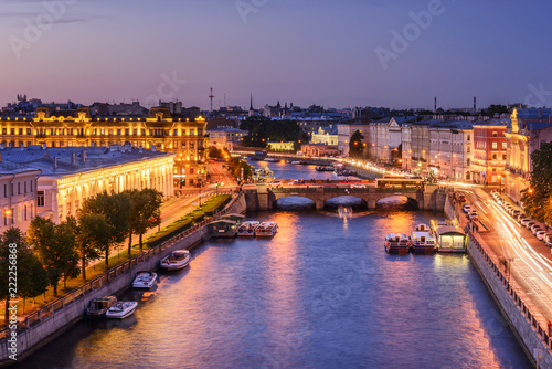 Saint-Petersburg, view of the Fontanka River and Anichkov bridge