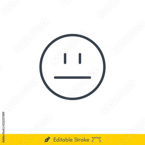 Straight Flat Face Emoji (Emoticon) Icon / Vector - In Line / Stroke Design