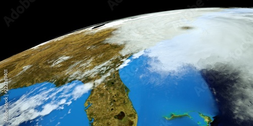 Fototapeta Naklejka Na Ścianę i Meble -  Extremely detailed and realistic high resolution 3D illustration of a Hurricane hitting North Carolina. Shot from Space. Elements of this image are furnished by Nasa.