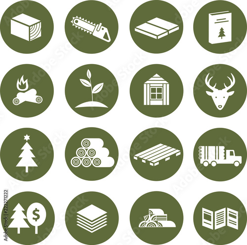 Set of icons with theme of forest, wood and hunting