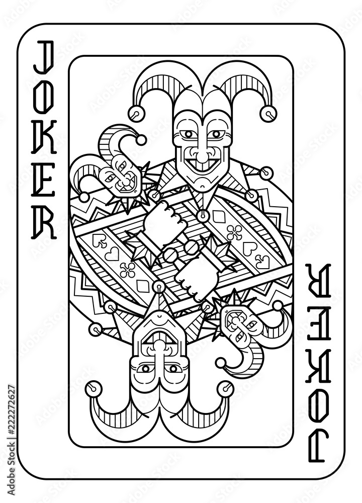 A playing card Joker in black and white from a new modern original