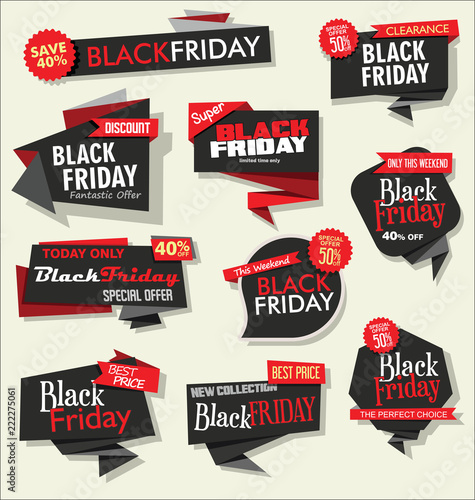 Collection of black Friday  sale discount and promotion banners and labels