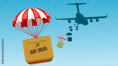 Packages are flying - Packages with parachute released from an aircraft