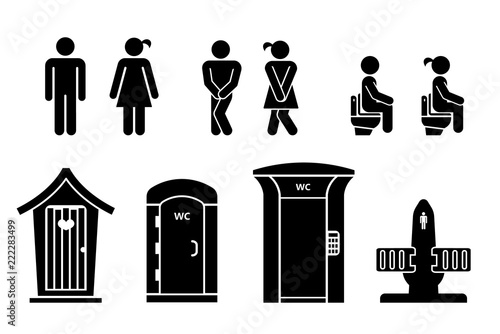 Set of toilet signs. WC icons. Toilet labels. Restroom Signs Illustration.