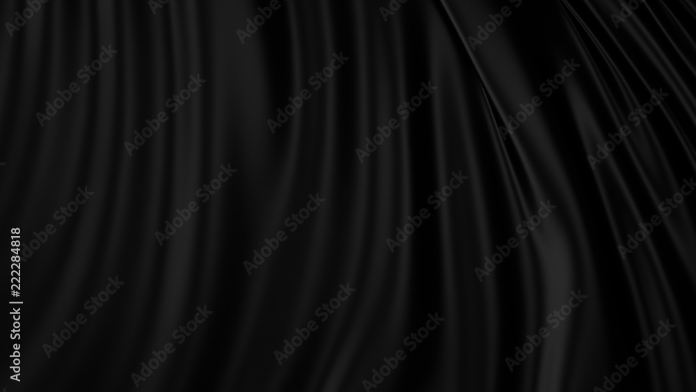 Fototapeta premium Black luxury cloth abstract background. Dark liquid wave or black wavy folds silk or satin background. Elegant wallpaper