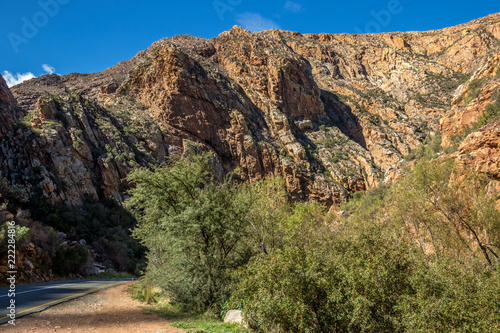 The Meiringspoort Pass in the Swartberg mountain range in the Klein Karoo region of South Africa image in landscape format with copy space photo