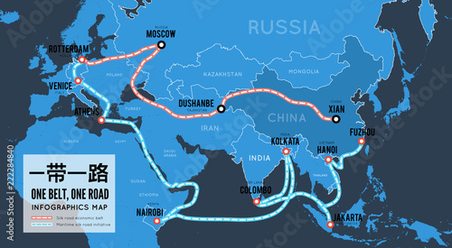 One belt one road. New Chinese trade silk road. Vector map infographics