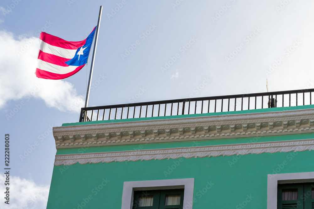 Puerto Rican flag on top of a roof in San Juan, Puerto Rico
