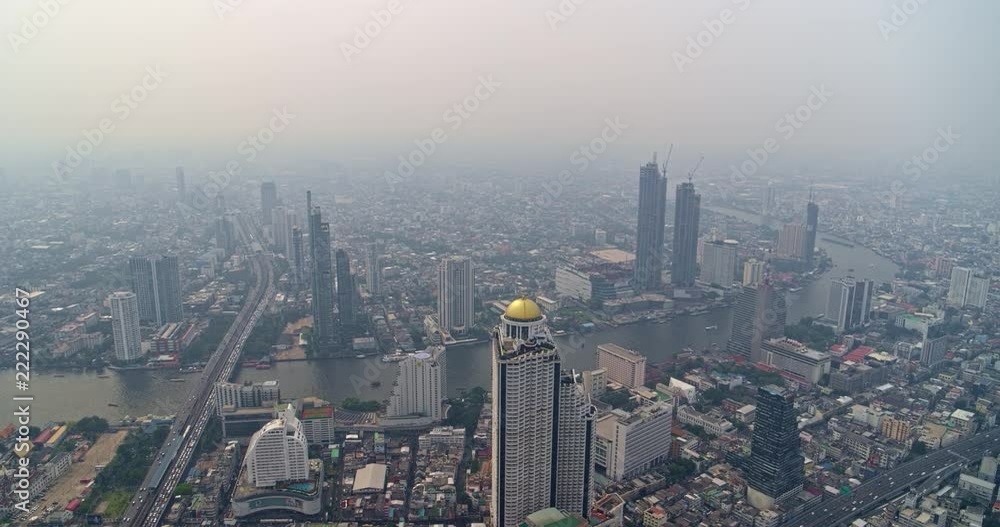 Thailand Bangkok Aerial v49 Elevating high view of cityscape and river 3/18 Thailand Bangkok Aerial v49 Elevating high view of cityscape and river 3/18