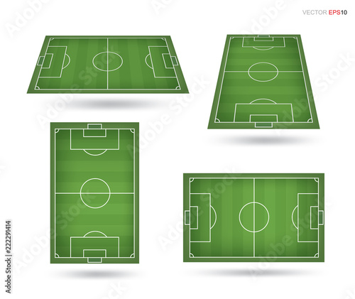 Set of soccer field or football field on white background. Perspective elements. Vector.