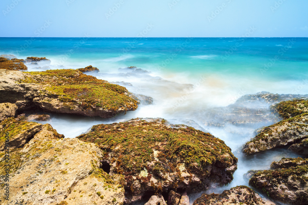 Beautiful view of the rugged pacific coast of tropical island Puerto Rico in the Caribbean Beautiful view of the rugged pacific coast of tropical island Puerto Rico in the Caribbean