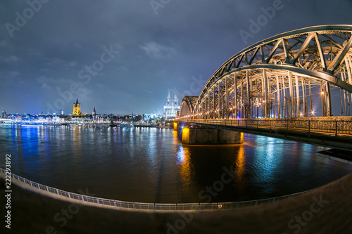 View on Cologne Cathedral and Hohenzollern Bridge, Germany © dima