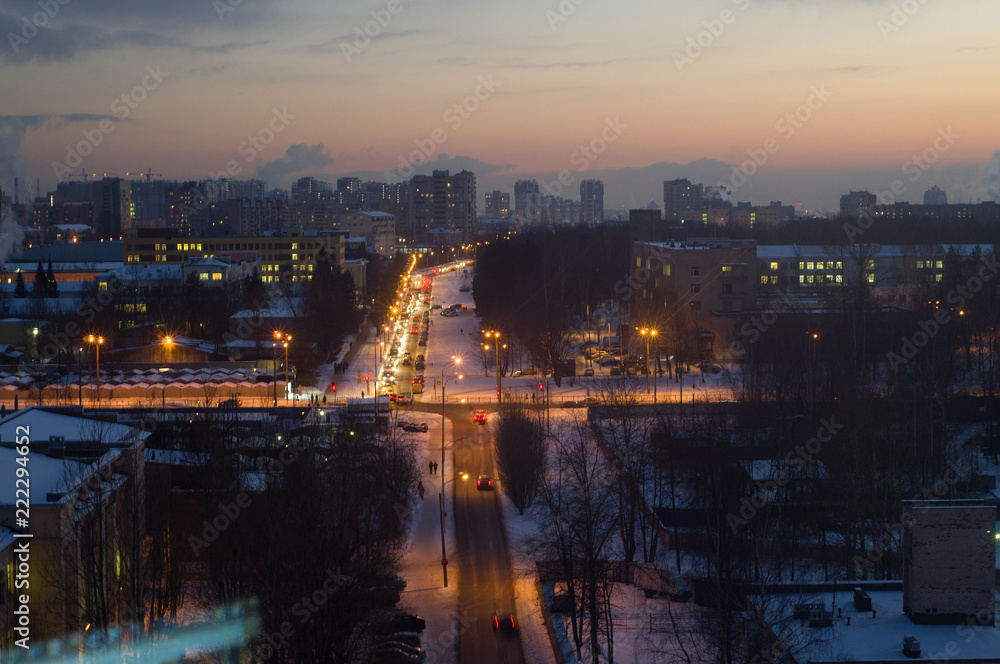 Night panorama town st Petersburg