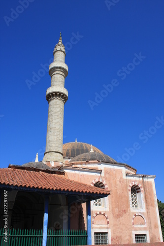 Minaret of Suleiman mosque in medieval City of Rhodes (Rhodes, Greece)