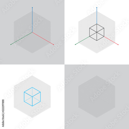 isometric view, 3d coordinates axis