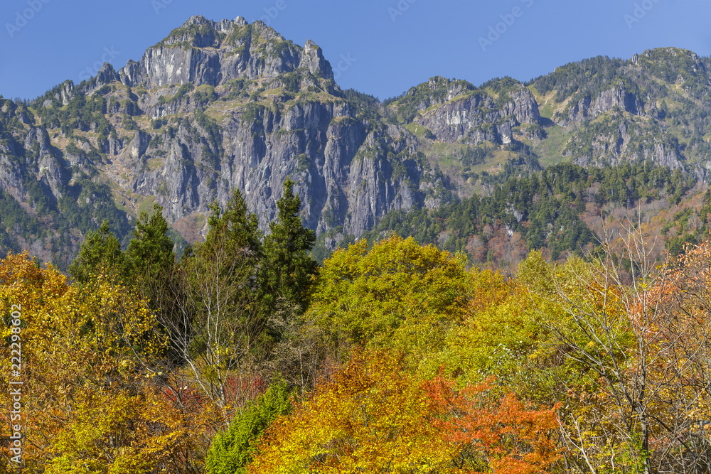 紅葉と錫杖岳