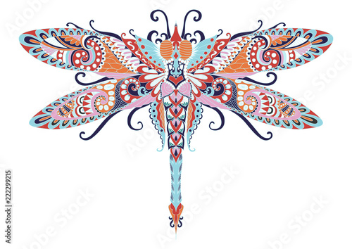 Colorful zentangle dragonfly for coloring book cover and other design element. Vector illlustration