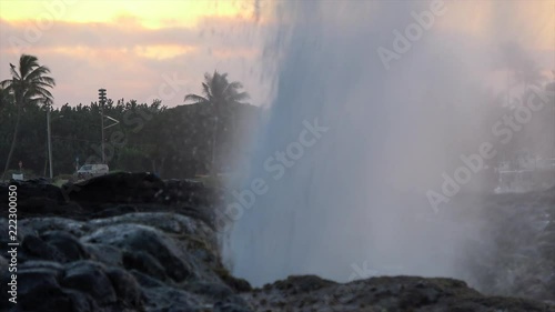 Spouting Horne, blowhole with ocean water spraying through opening in lava rock
