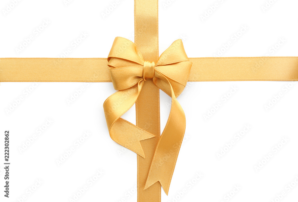 Golden ribbons with bow on white background Golden ribbons with bow on white background