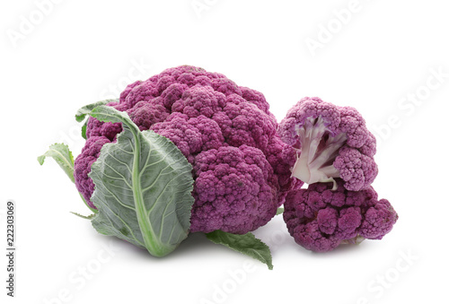 Purple cauliflower cabbage on white background