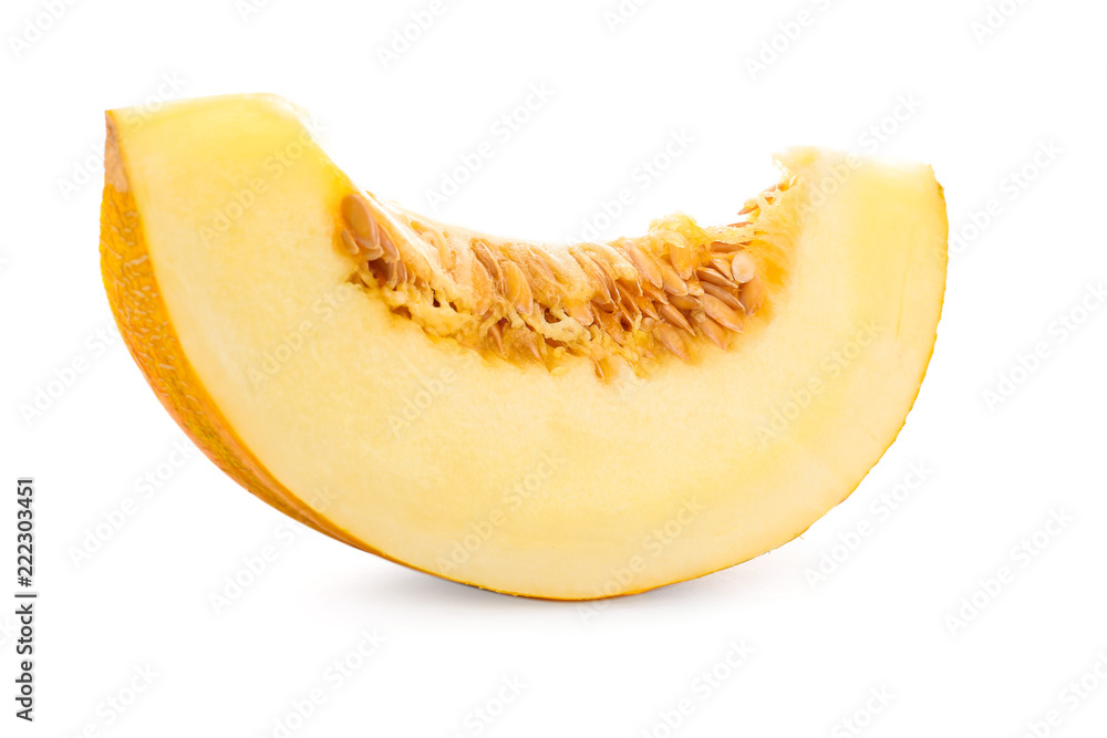 Slice of sweet ripe melon on white background Slice of sweet ripe melon on white background