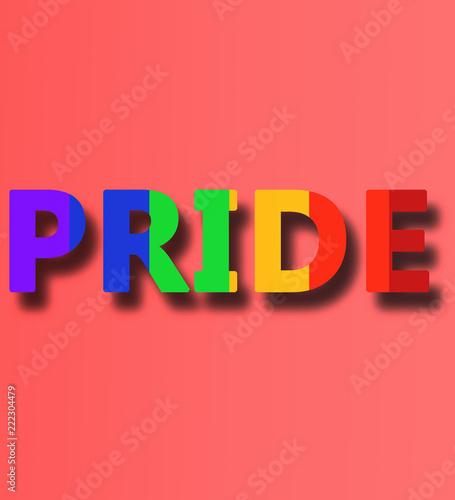 Fotografia Pride word in rainbow colours over a light pink background