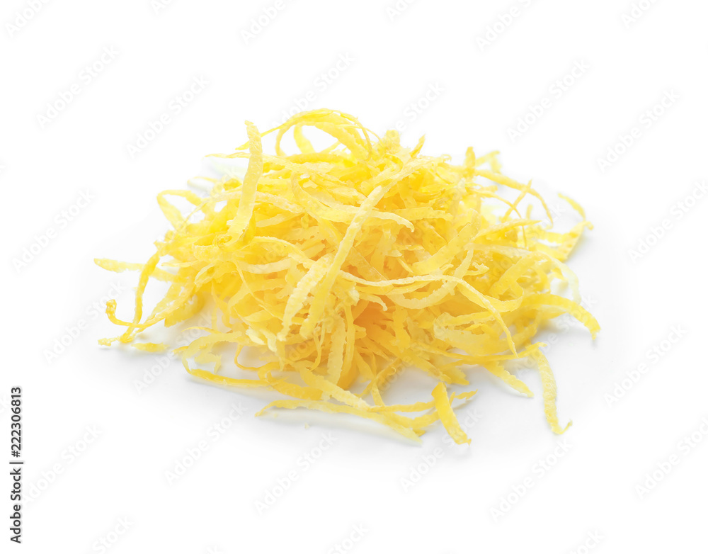 Fresh lemon zest on white background Fresh lemon zest on white background