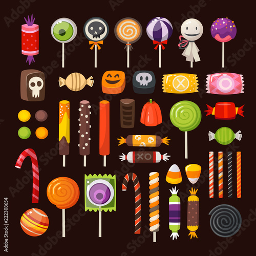 Set of Halloween sweets and candies. Vector icons