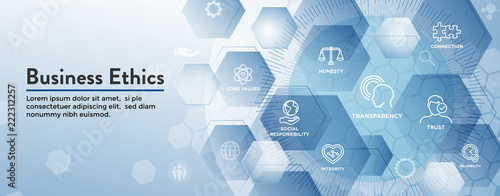 Business Ethics Web Banner Icon Set with Honesty, Integrity, Commitment, and Decision