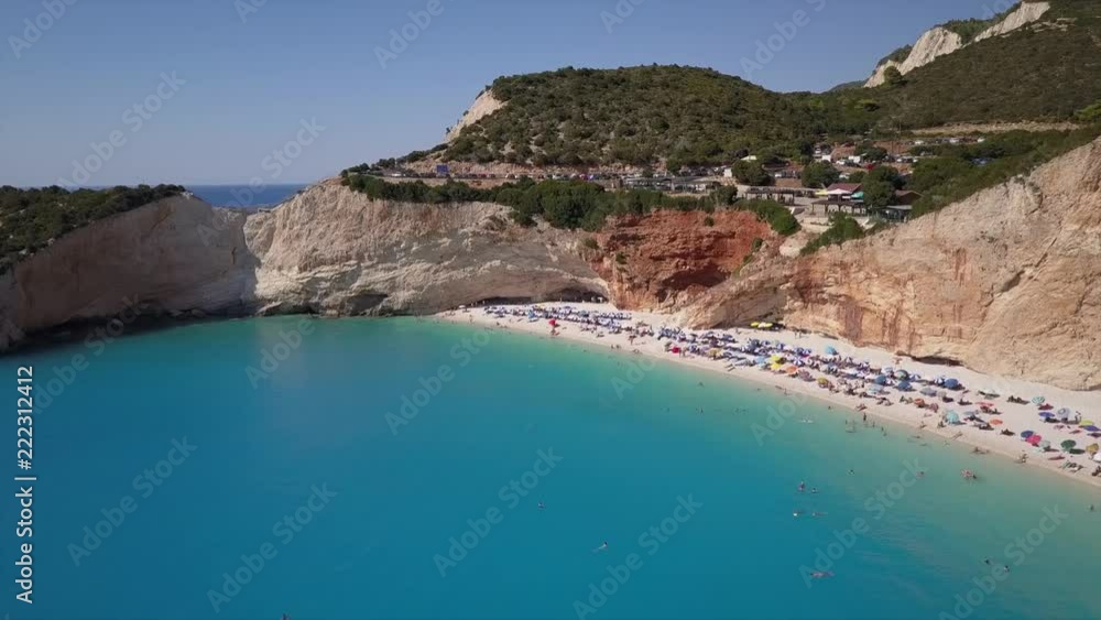 Dream beach from above. Rewarded bay steep cliffs crystal clear blue turquoise Dream beach from above. Rewarded bay steep cliffs crystal clear blue turquoise