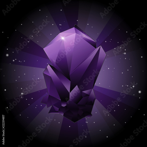 Create violet gemstone on sky space background