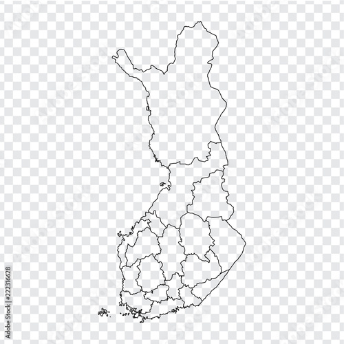 Blank map Finland. High quality map of Finland with provinces on transparent background for your web site design, logo, app, UI. Stock vector. Vector illustration EPS10.