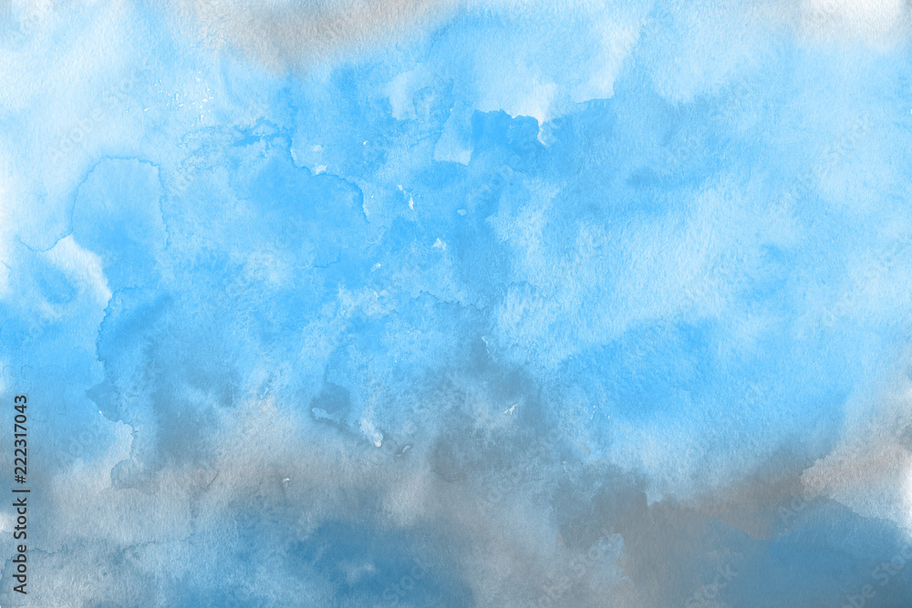 Blue winter watercolor ombre leaks and splashes texture on white watercolor paper background. Painted ice, frost and water. Blue winter watercolor ombre leaks and splashes texture on white watercolor paper background. Painted ice, frost and water.