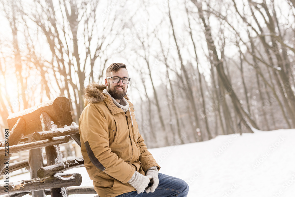 Fototapeta premium Man on a winter vacation