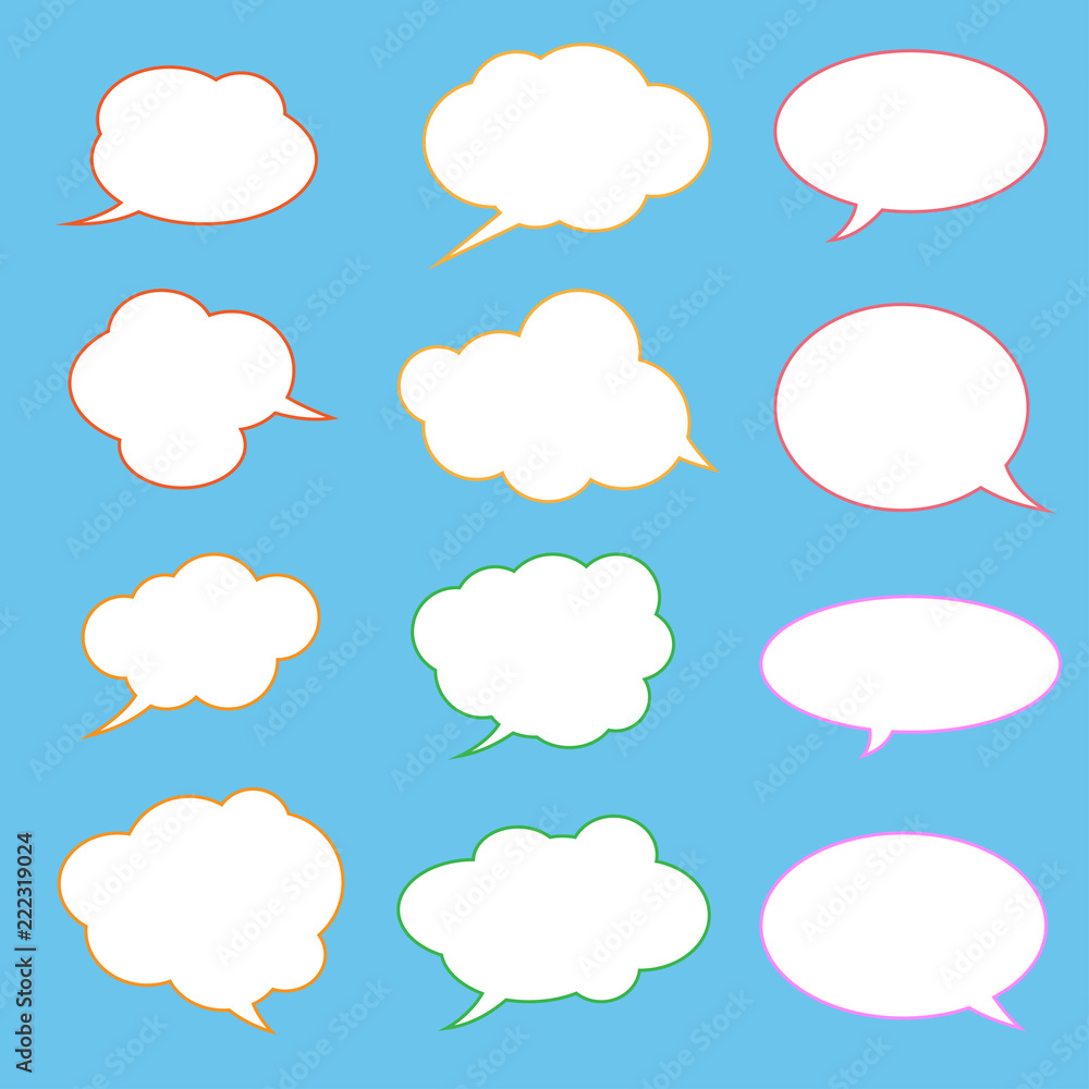 Vector set of stickers of speech bubbles. Blank empty white speech bubbles