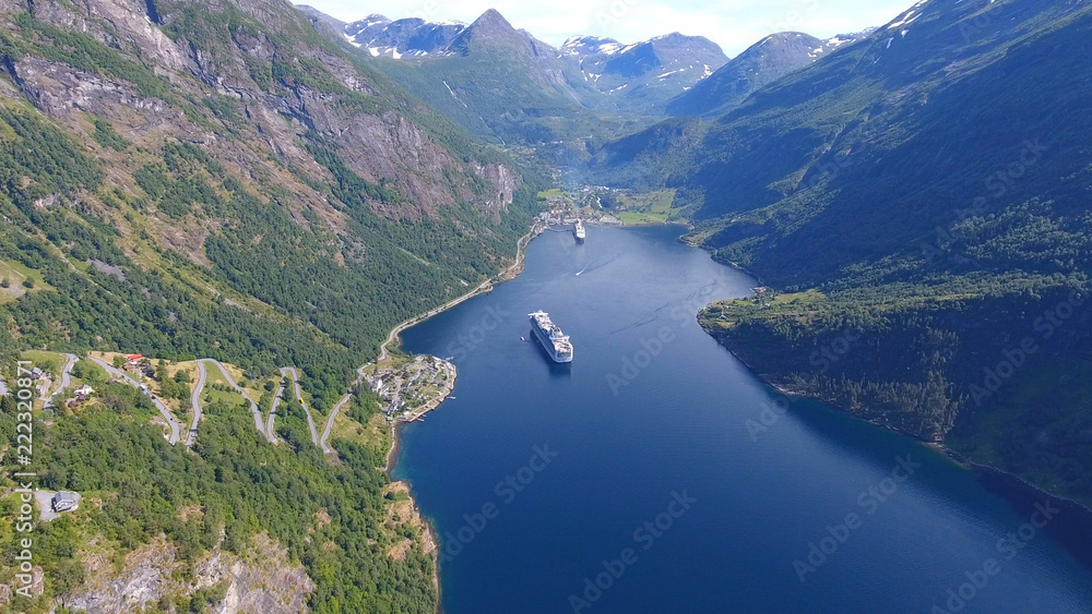 Aerial view of Geiranger fjord in Norway