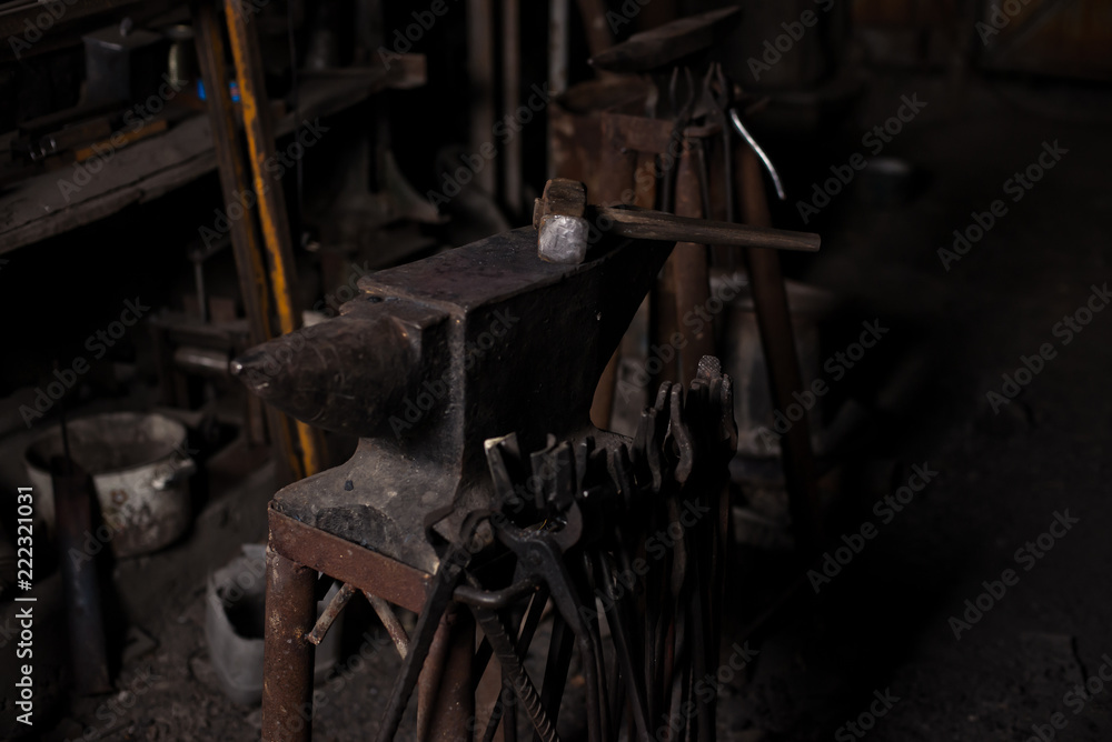 Hand anvil. hummers, all blacksmith tools in forge. Hand anvil. hummers, all blacksmith tools in forge.