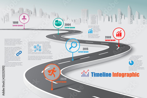 Business road map timeline infographic city designed for abstract background template milestone element modern diagram process technology digital marketing data presentation chart Vector illustration photo