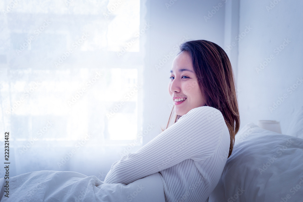 Beautiful Attractive Asian women smile after wake up on bed in the morning feeling so happiness and so fresh,Healthcare Concept Beautiful Attractive Asian women smile after wake up on bed in the morning feeling so happiness and so fresh,Healthcare Concept