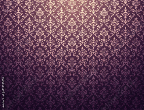 Purple wallpaper with gold damask pattern